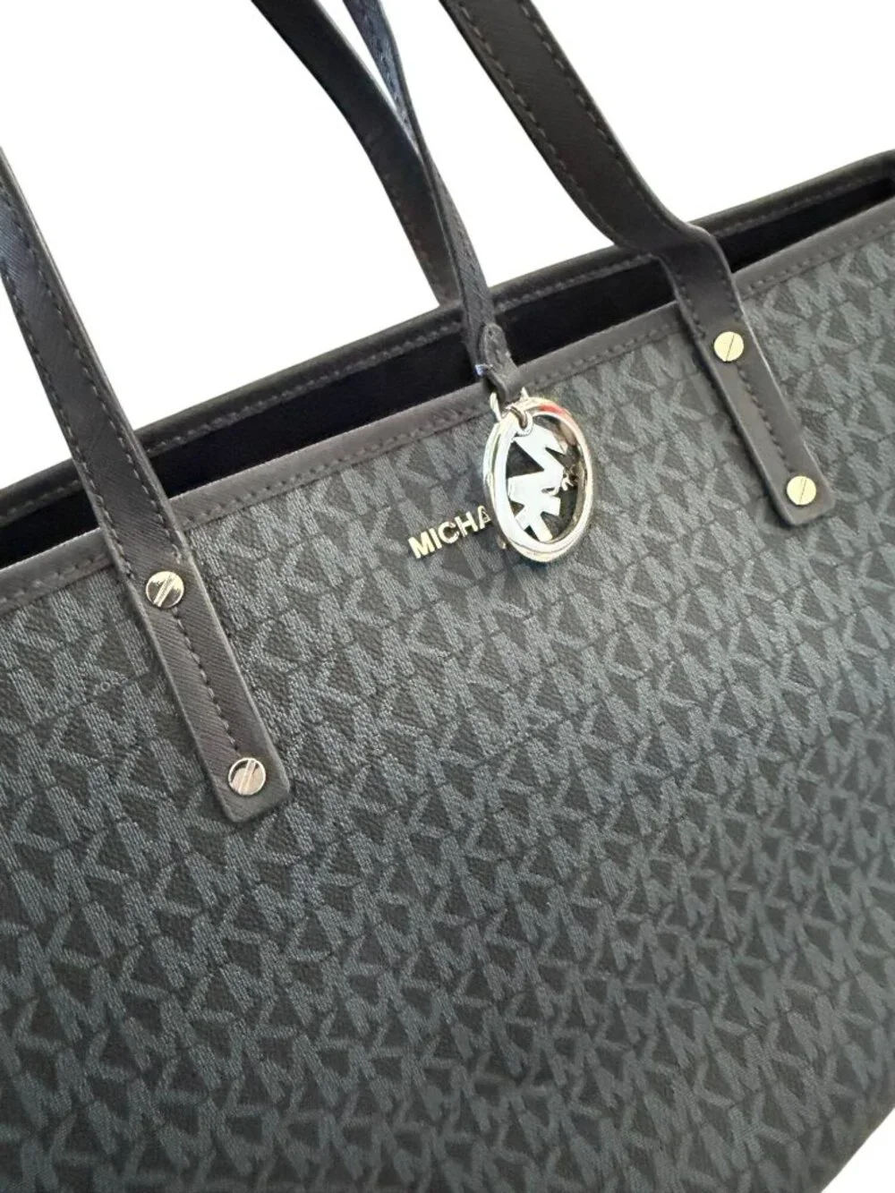 MICHAEL KORS Navy JetSet Saffiano Logo Reversible Tote Bag